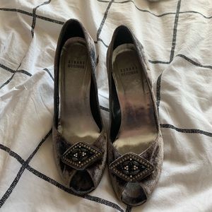 Grey Suede Stuart Weitzman Heels with Jewels